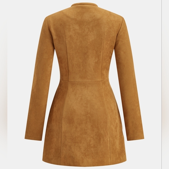 Commense Metal Button Suede Effect Keyhole-Neck Mini Dress SPU: OA250828011 - Picture 3 of 5